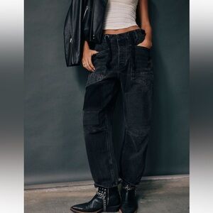 We The Free Moxie Pull-On Barrel Jeans night hawk size 30 Black Drawstring